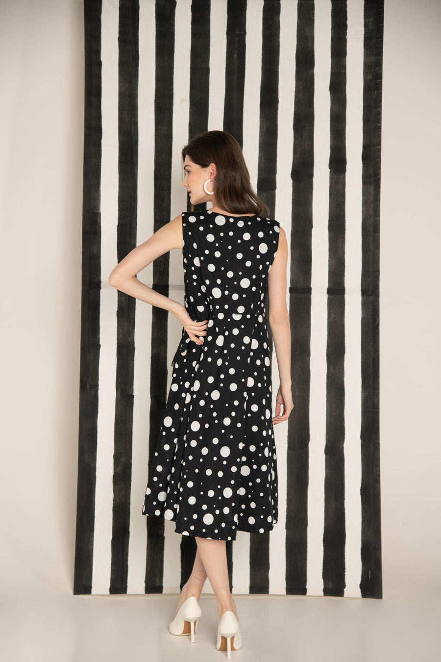 Monochrome Polka Dot Cotton Wrap Dress