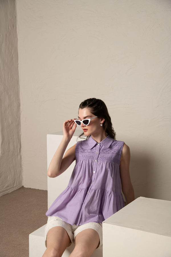 Lavender Cotton Gathered Top