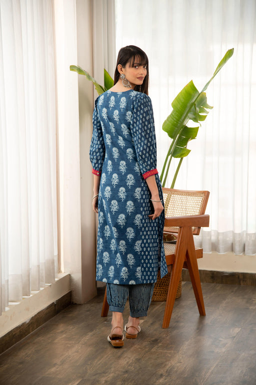 Indigo Blue Printed Straight Kurta