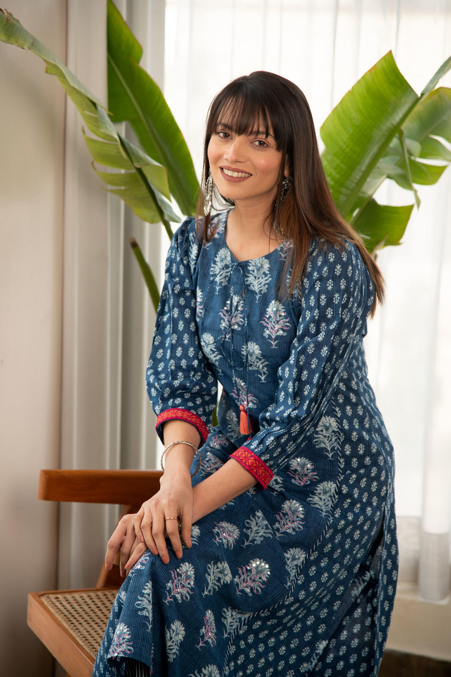 Indigo Blue Printed Straight Kurta