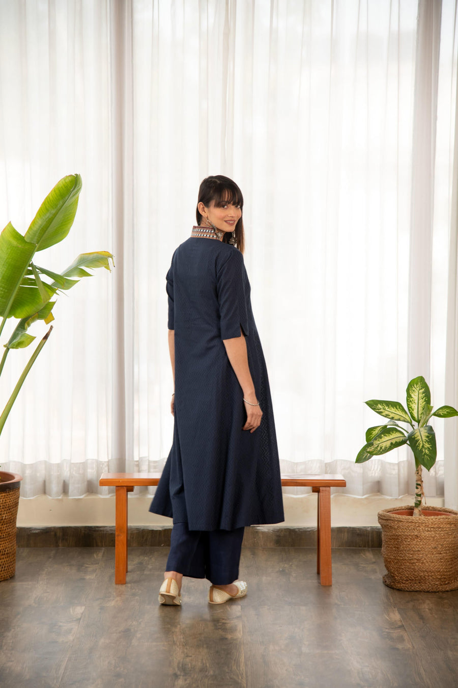 Blue Dobby A-Line Kurta