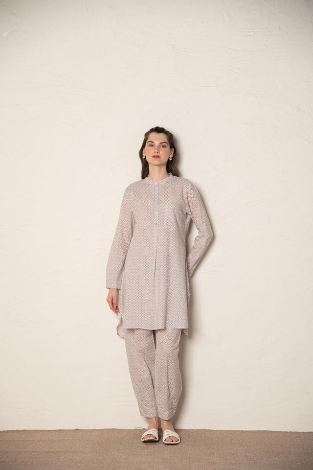 Brown Cotton Printed Loose Fit Up-Down Co-Ords Set.