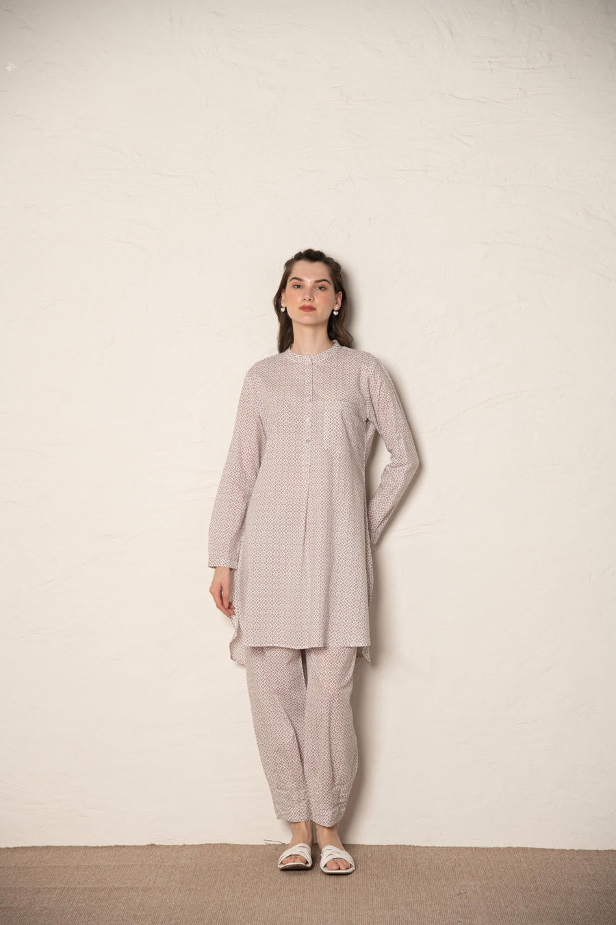 Brown Cotton Printed Loose Fit Up-Down Co-Ords Set.