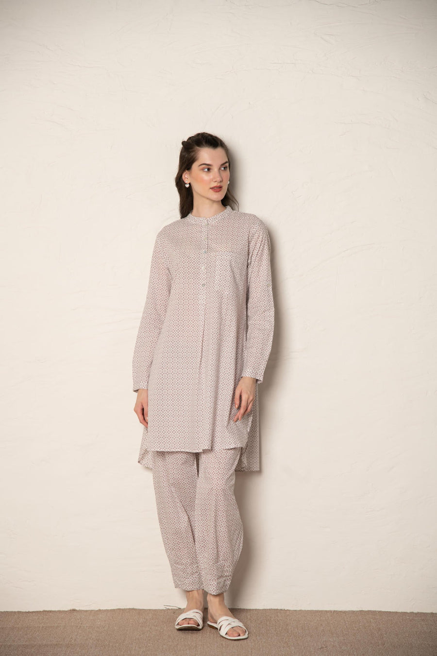 Brown Cotton Printed Loose Fit Up-Down Co-Ords Set.