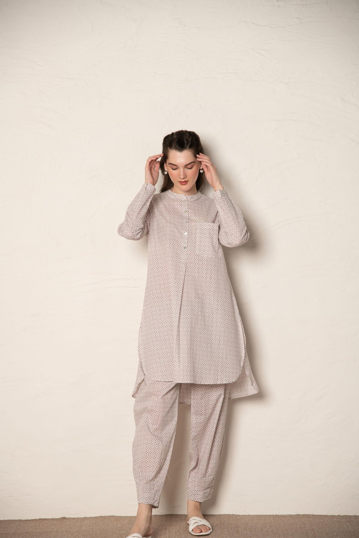 Brown Cotton Printed Loose Fit Up-Down Co-Ords Set.