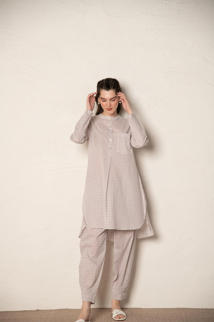 Brown Cotton Printed Loose Fit Up-Down Co-Ords Set.
