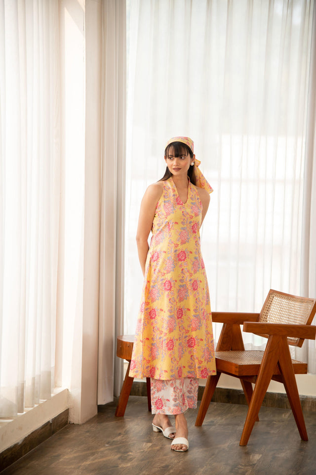 Butter Yellow Floral Print Co-Ord Set