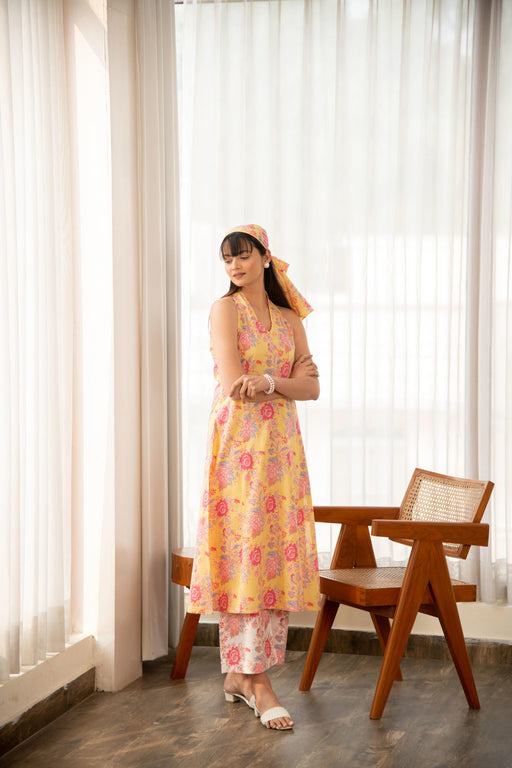 Butter Yellow Floral Print Co-Ord Set