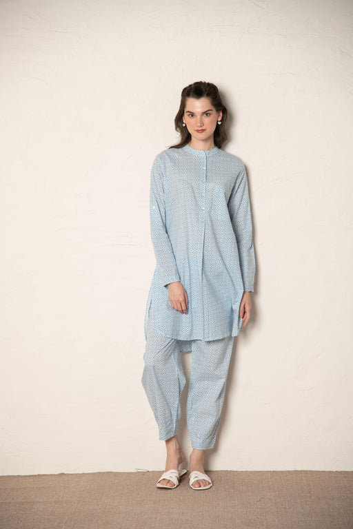 Blue Cotton Printed Loose Fit Up-Down Co-Ords Set.