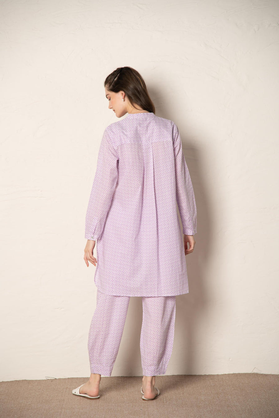 Lavender Cotton Printed Loose Fit Up-Down Co-Ords Set.