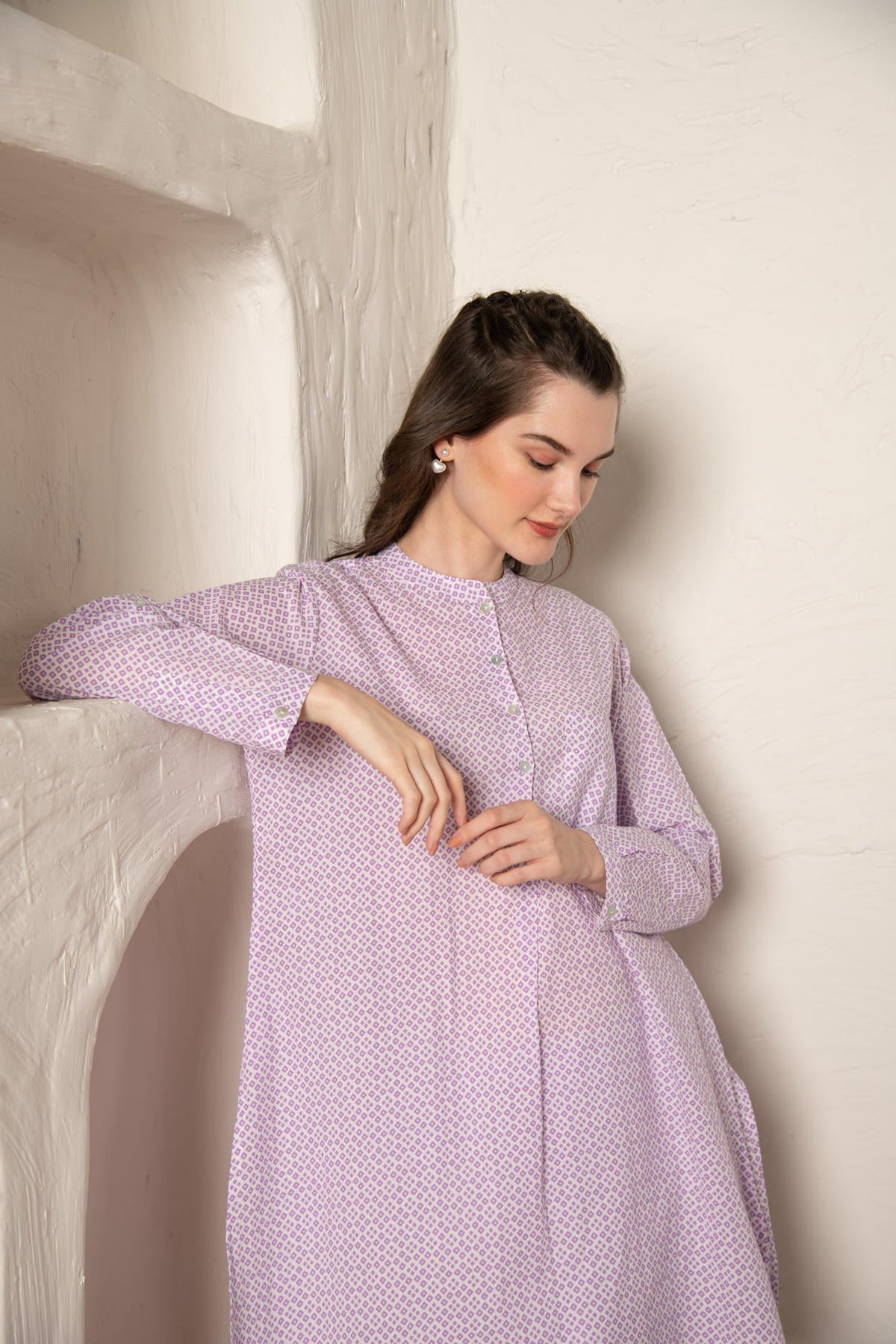 Lavender Cotton Printed Loose Fit Up-Down Co-Ords Set.