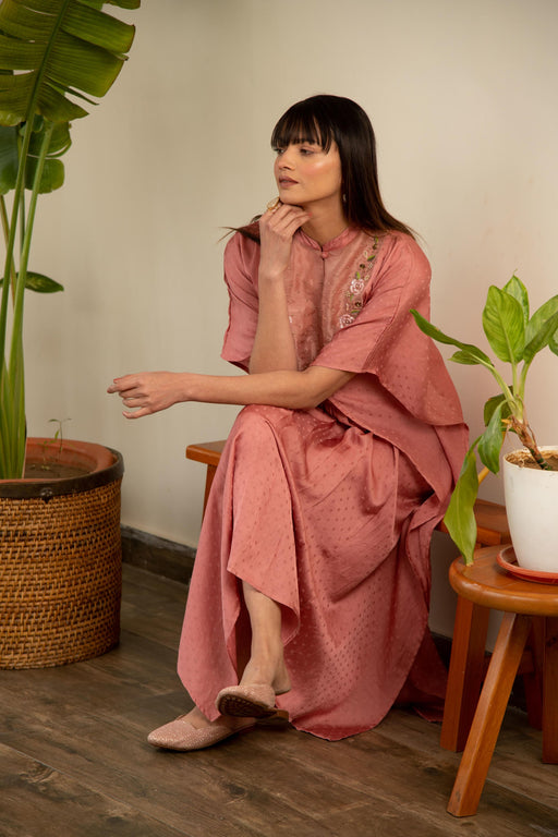 Peach silk Embroidered kaftan