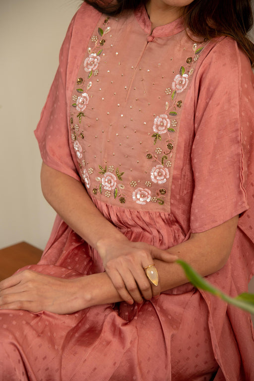 Peach silk Embroidered kaftan