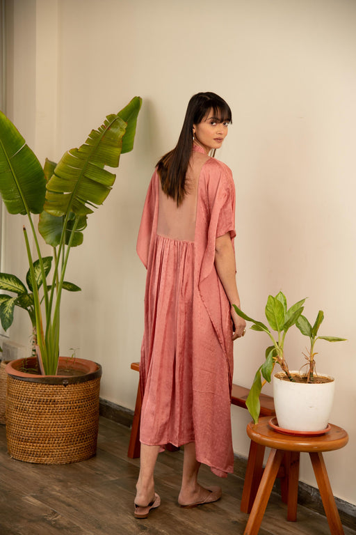 Peach silk Embroidered kaftan