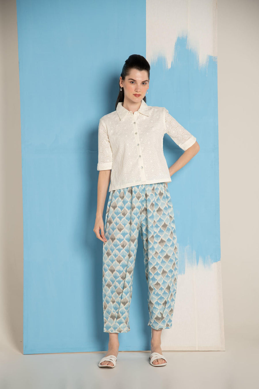 White Cutwork Crop Shirt Top