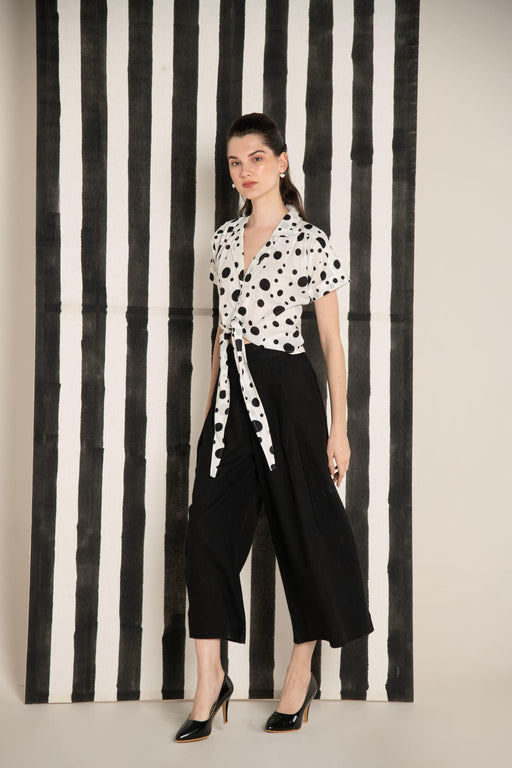 Monochrome Polka Dot Cotton Crop Shirt.