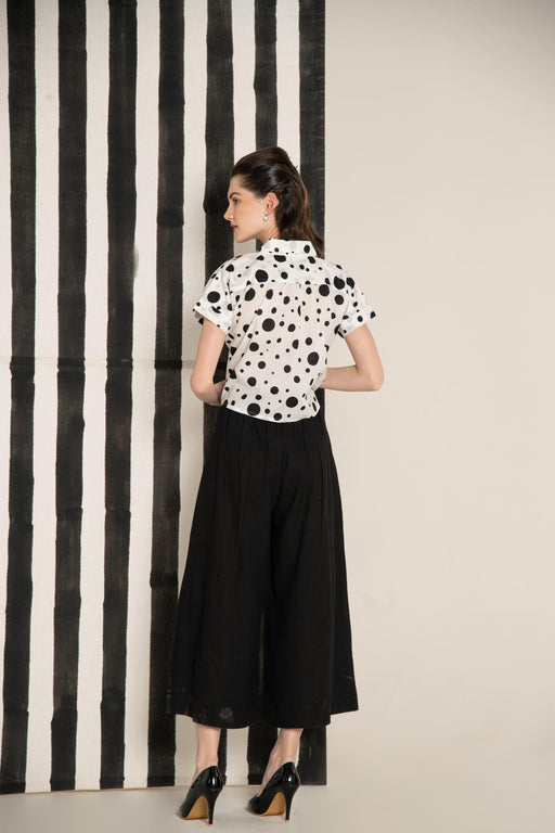 Monochrome Polka Dot Cotton Crop Shirt.