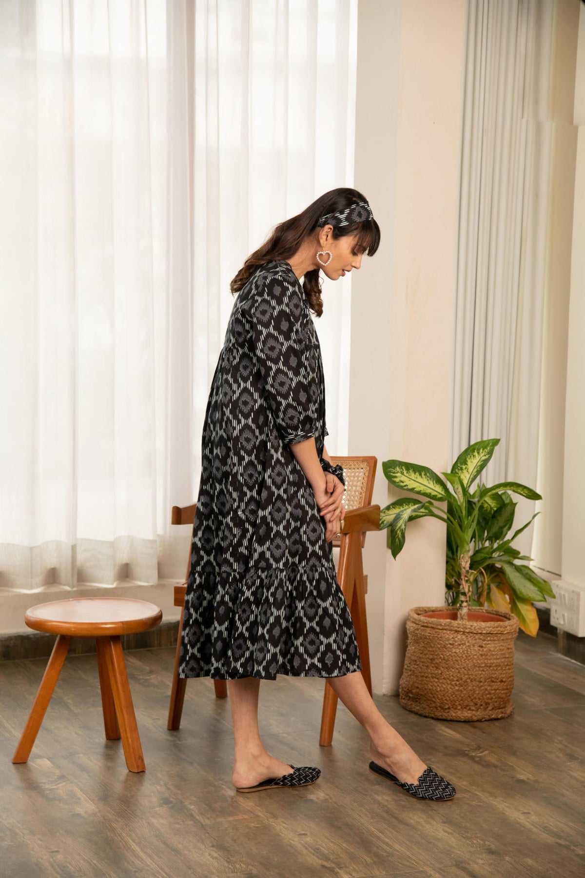 Black Ikhat Print Dress