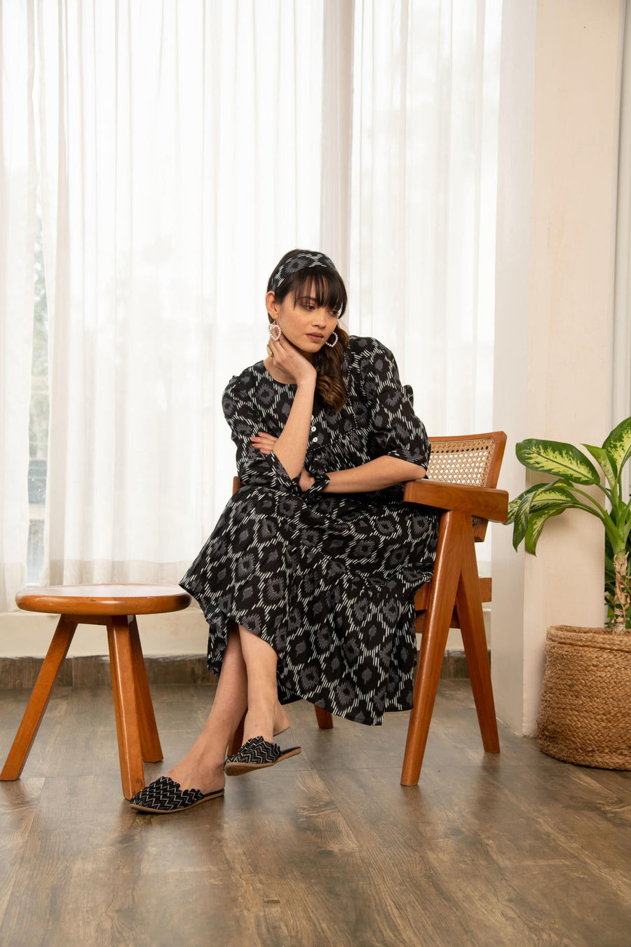 Black Ikhat Print Dress