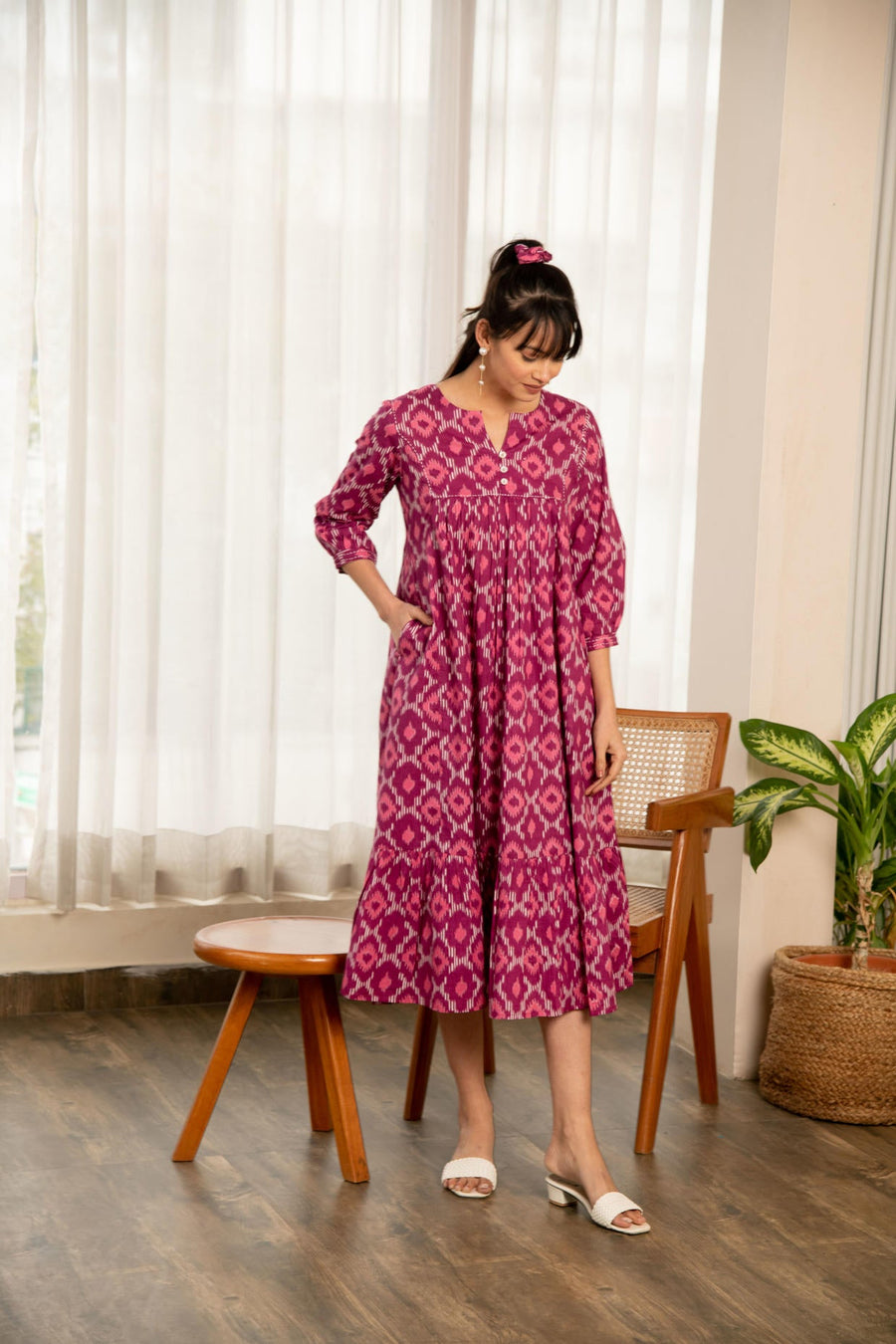 Purple Ikhat Print Dress