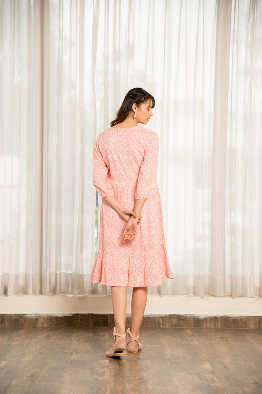 Pink Floral Print Gathered Dress