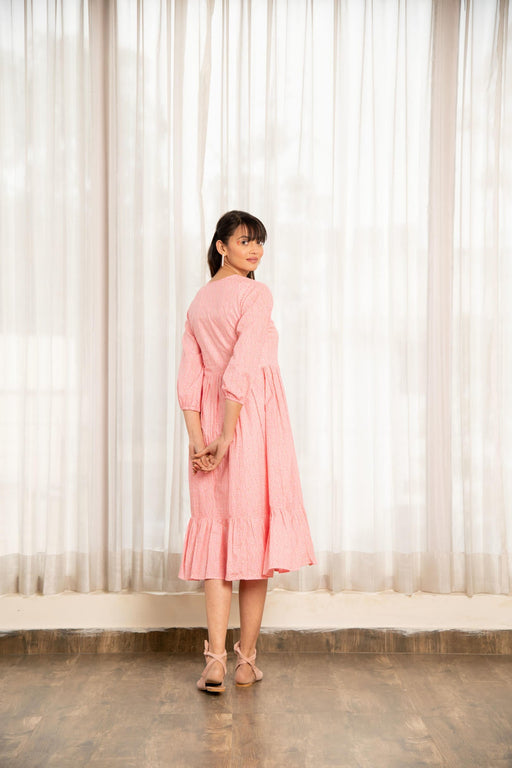 Light Pink Floral Print Gathered Dress