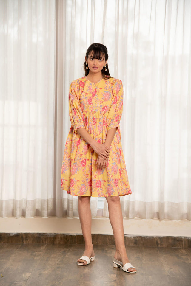 Yellow Floral Print  Dress