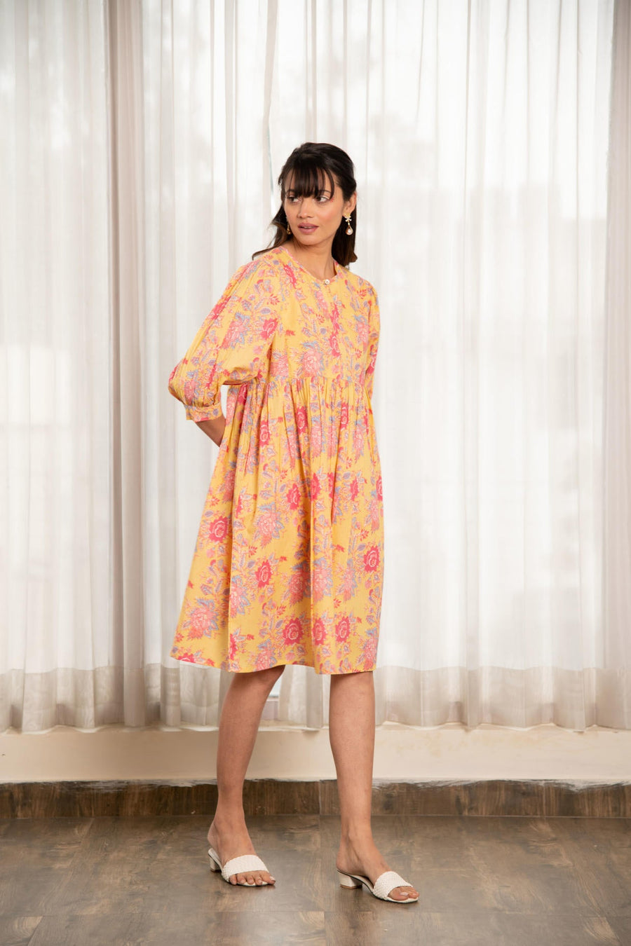 Yellow Floral Print  Dress