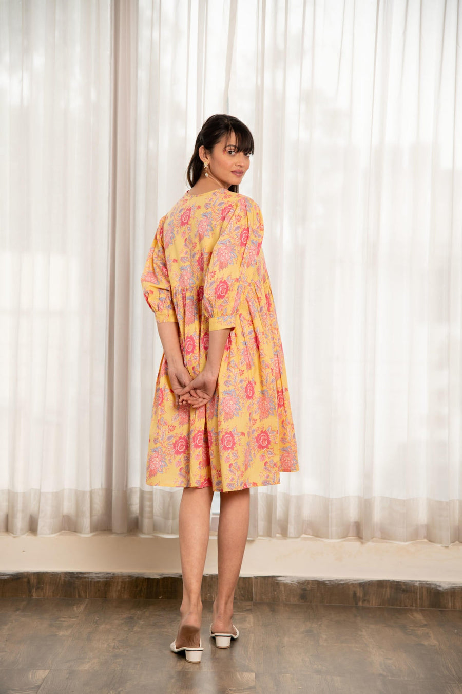 Yellow Floral Print  Dress