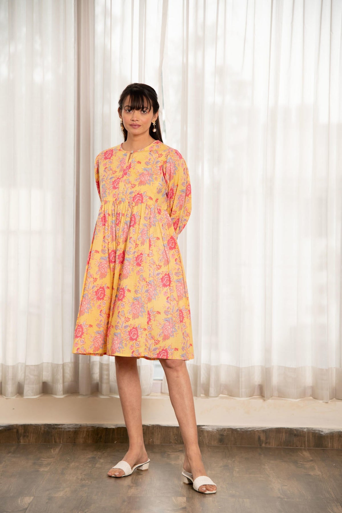 Yellow Floral Print  Dress