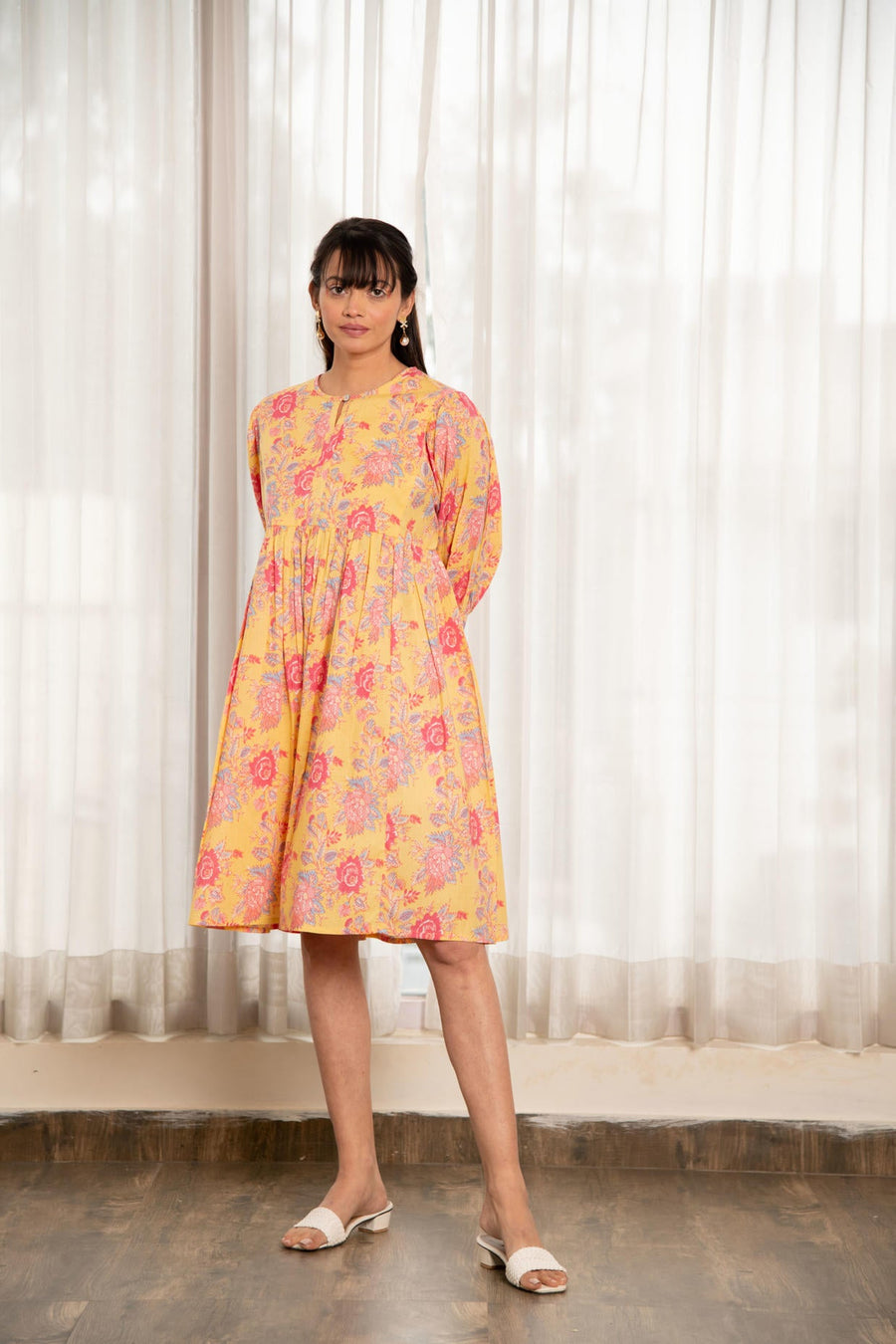 Yellow Floral Print  Dress