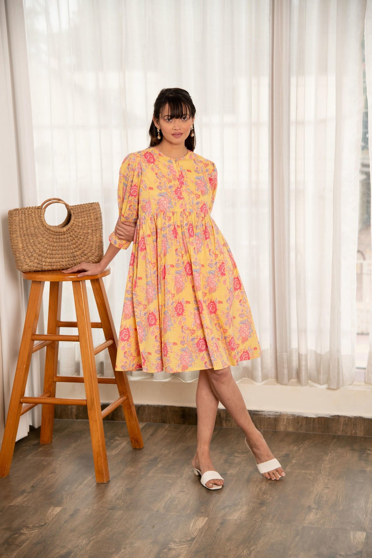 Yellow Floral Print  Dress