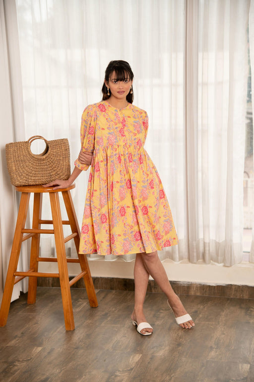 Yellow Floral Print  Dress