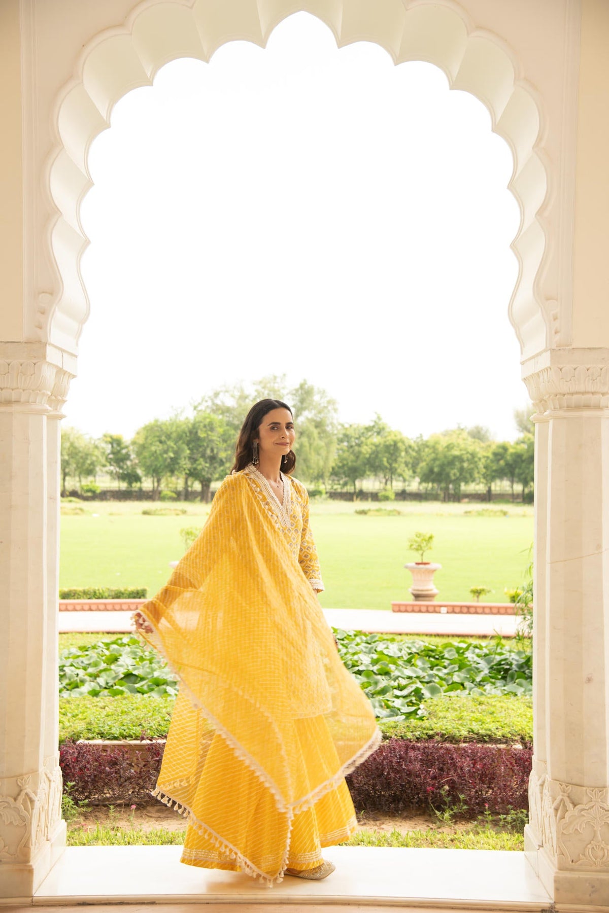 Yellow Printed Kurta Sharara Dupatta