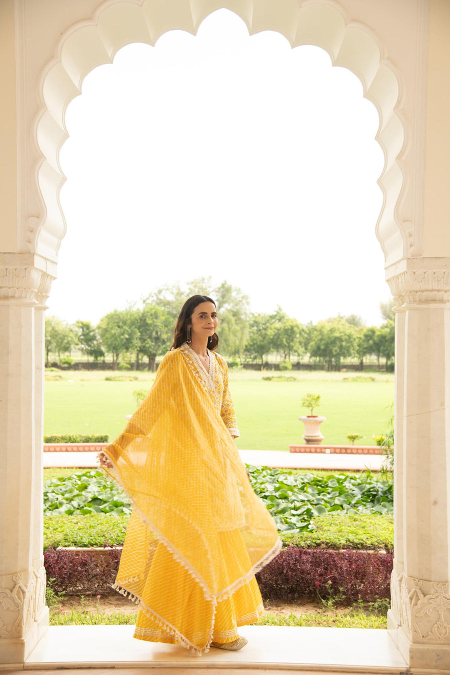 Yellow Printed Kurta Sharara Dupatta