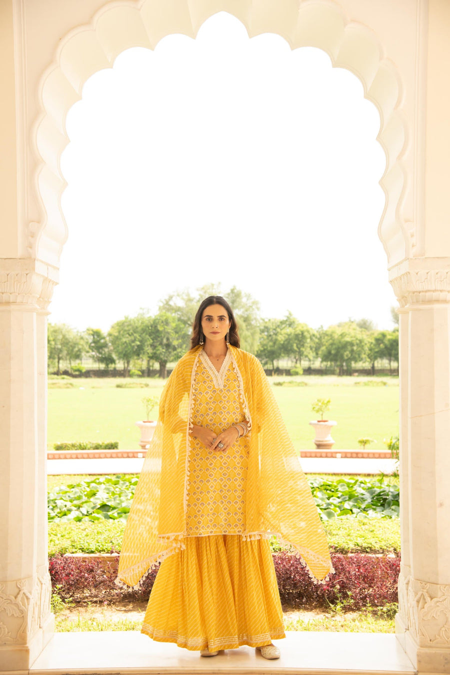 Yellow Printed Kurta Sharara Dupatta