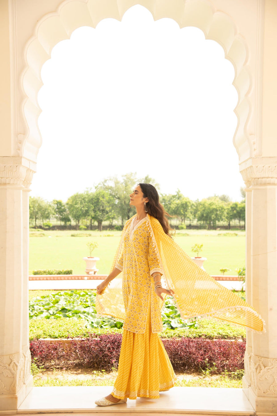 Yellow Printed Kurta Sharara Dupatta