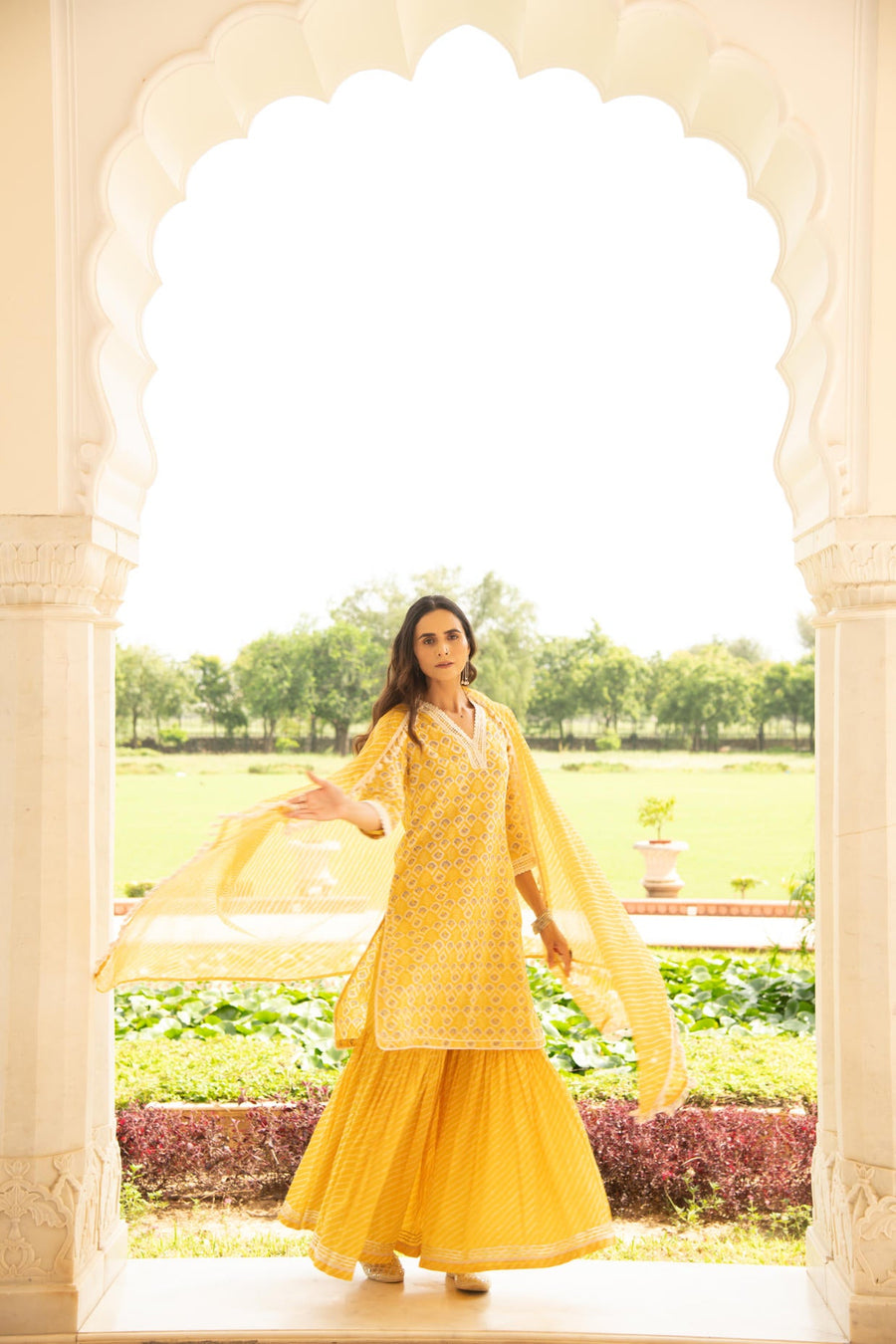 Yellow Printed Kurta Sharara Dupatta