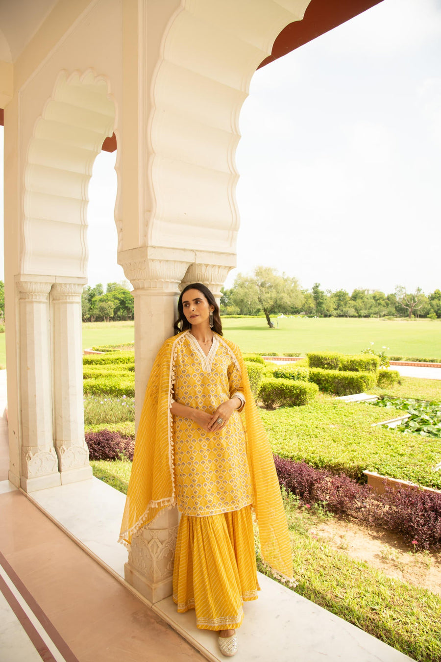 Yellow Printed Kurta Sharara Dupatta