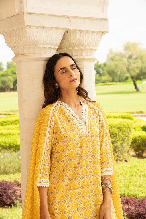 Yellow Printed Kurta Sharara Dupatta