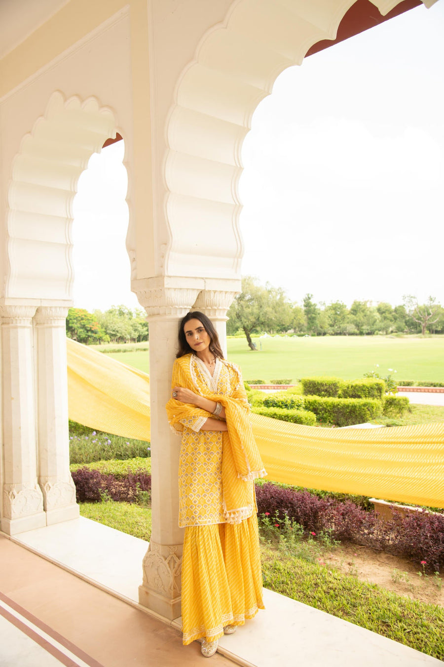 Yellow Printed Kurta Sharara Dupatta