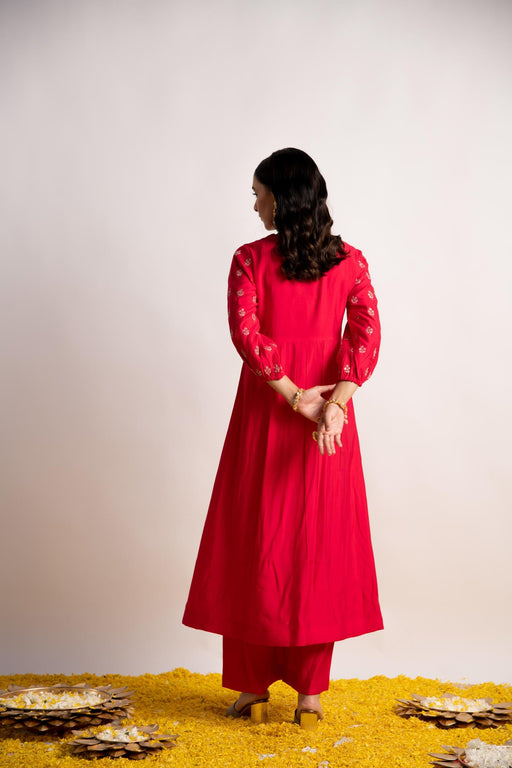 Pink Modal Silk Fabric A-Line Kurta with Pant