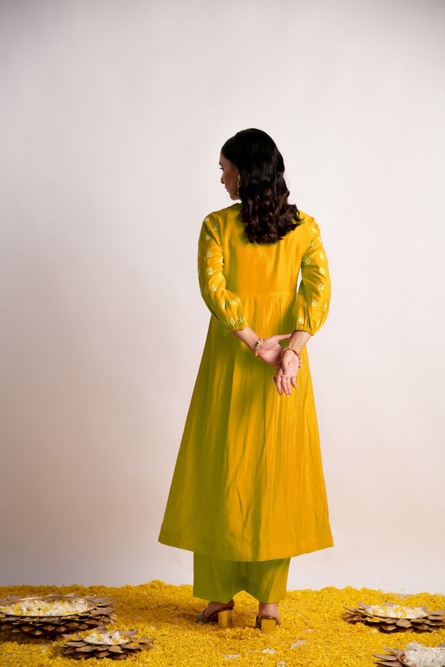Mustard Modal Silk Fabric A-Line Kurta with Pant