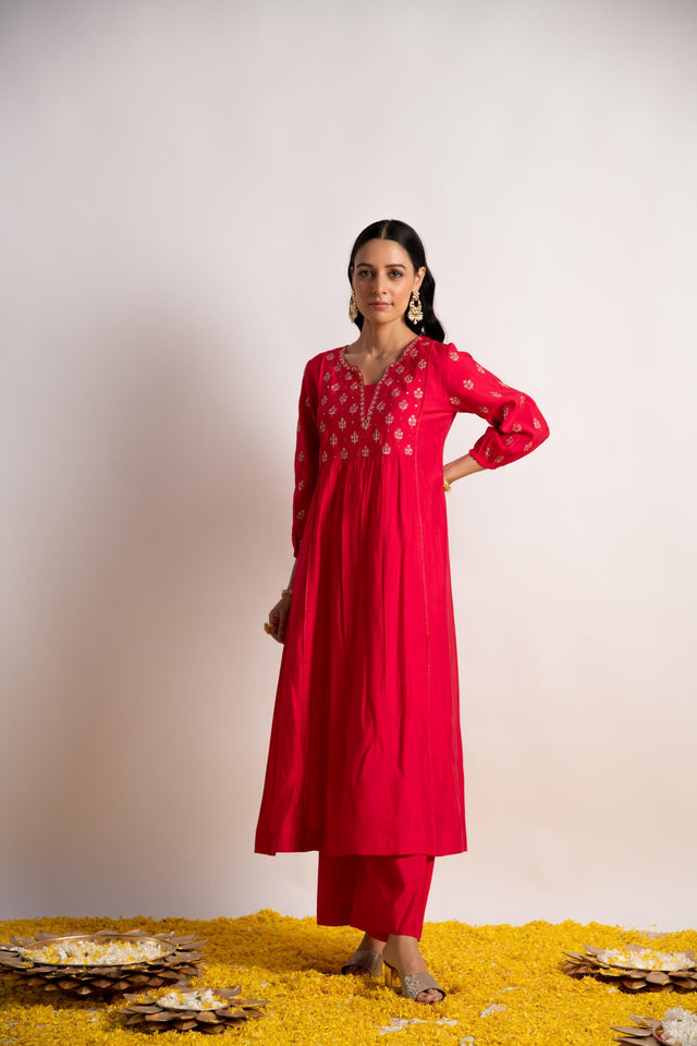 Pink Modal Silk Fabric A-Line Kurta with Pant