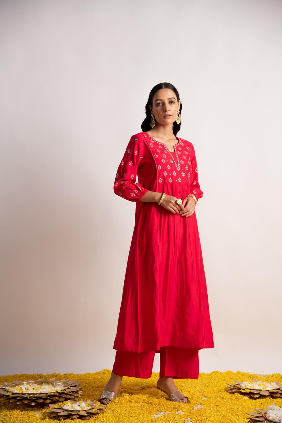 Pink Modal Silk Fabric A-Line Kurta with Pant