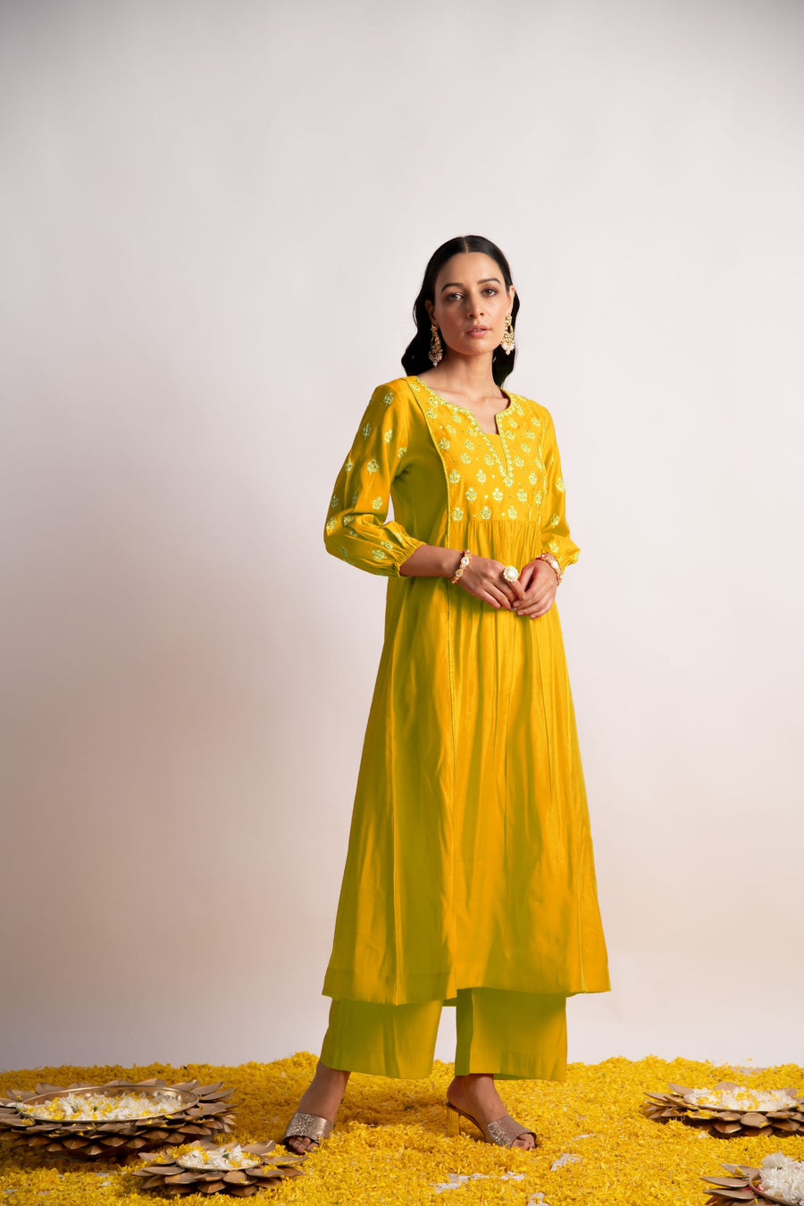 Mustard Modal Silk Fabric A-Line Kurta with Pant