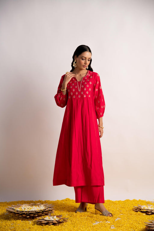 Pink Modal Silk Fabric A-Line Kurta with Pant