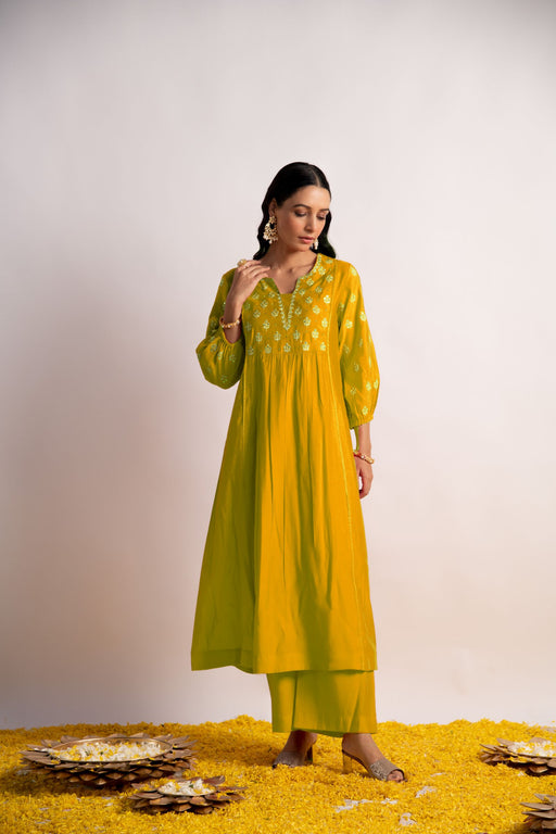 Mustard Modal Silk Fabric A-Line Kurta with Pant