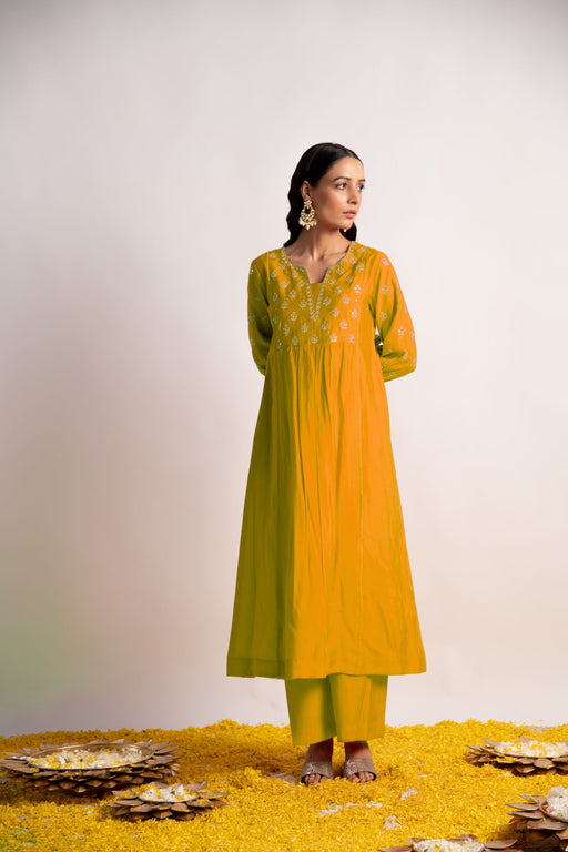 Mustard Modal Silk Fabric A-Line Kurta with Pant