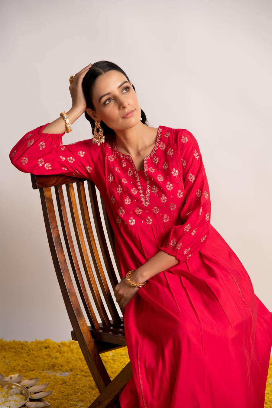 Pink Modal Silk Fabric A-Line Kurta with Pant